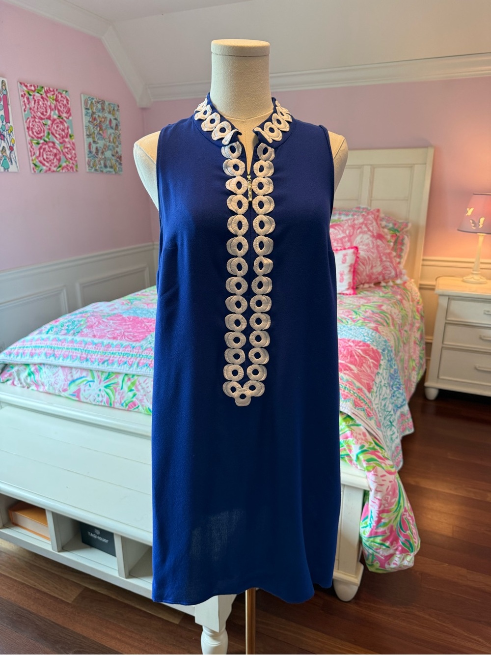 Lilly Pulitzer Royal Blue Sleeveless Shift Dress with White Embroidered Trim
